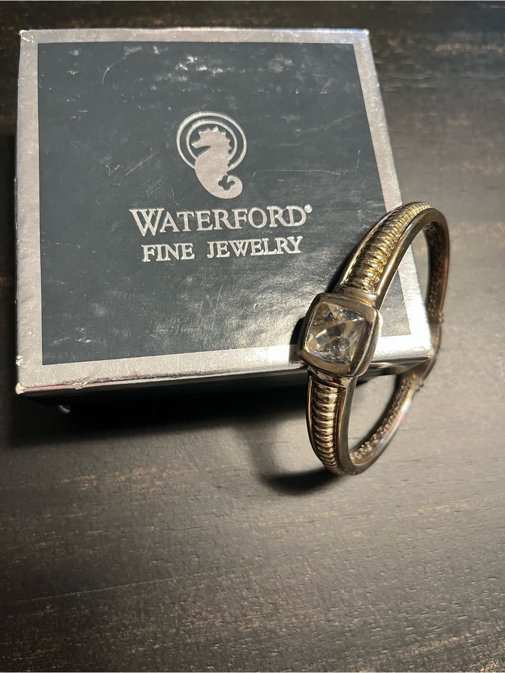 Waterford vintage hinge Bangle bracelet with Cubic zirconia Square Crystal
